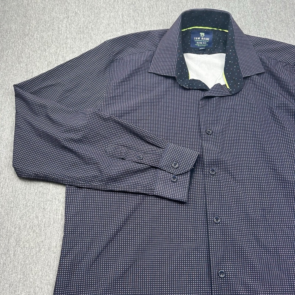 Tom Baine Performance Slim Fit 4-Way Stretch Button Up Shirt Blue Men's Large‎